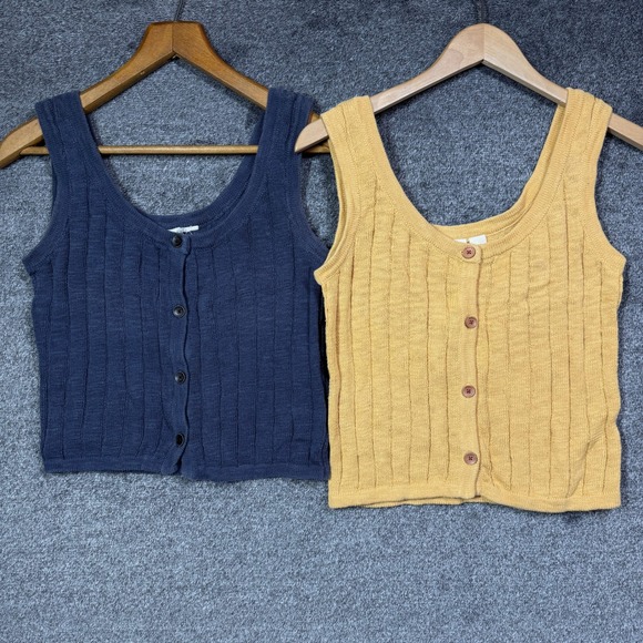 Roxy Tops - Roxy Tank Top Lot of 2 Ribbed Knit Button Front Medium Navy Blue Mustard Yellow